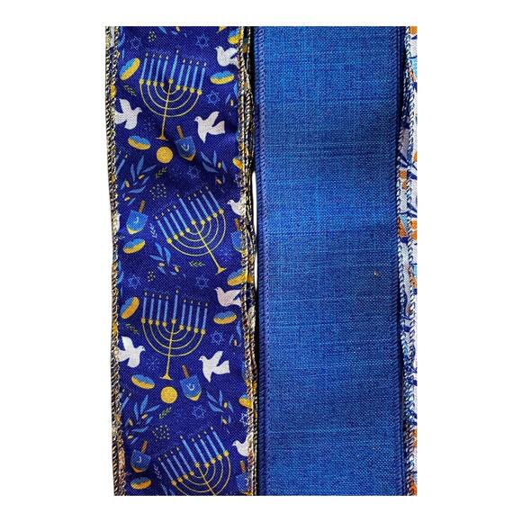 Hanukkah Ribbon & Sign Craft Bundle | Blue Gold Menorah Doves DIY Wreath Kit - Picture 5 of 6